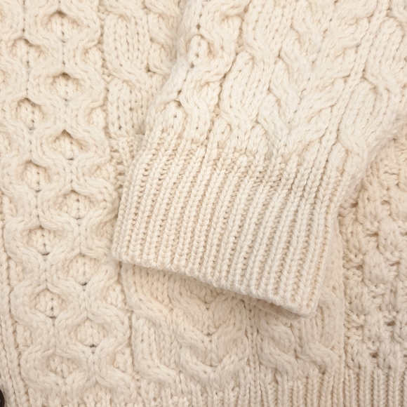 Vintage Celtic & Co Men's Irish Cream Cable Aran Merino Wool Cardigan Size Large - Picture 8 of 12